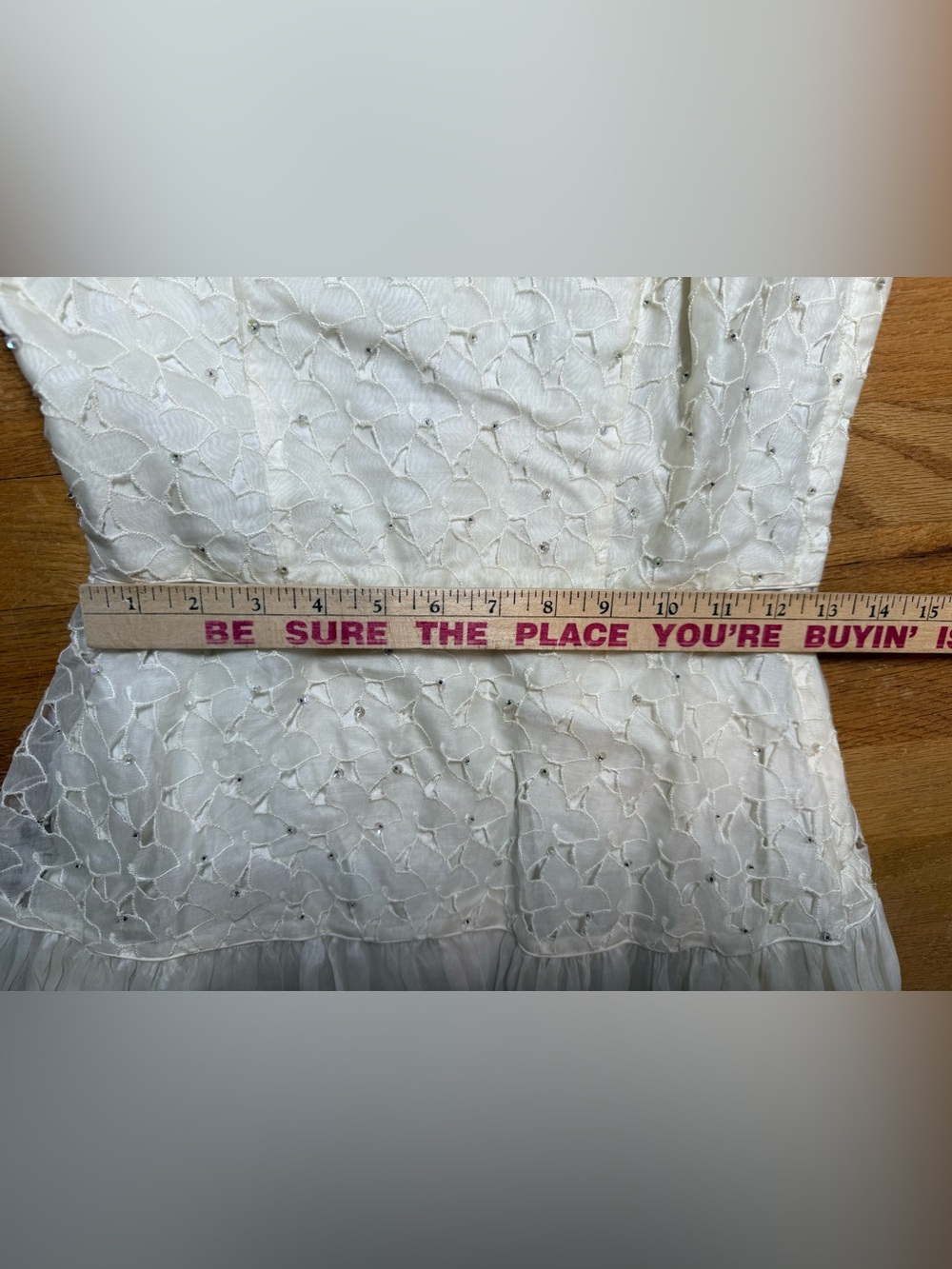Vintage Ivory Lace Sequin Boho Cottagecore Wedding Dress - Picture 11 of 14
